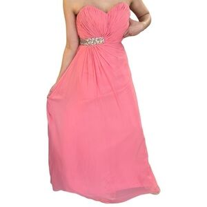ANNY LEE PINK CHIFFON A-LINE PROM EVENING GOWN WITH SWEETHEART NECKLINE XS